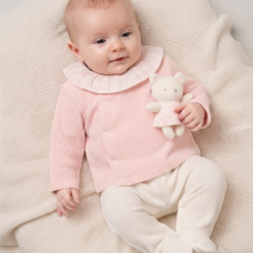 J16231: Baby Girls Ribbed Velour Jacket  & Footed Trousers Outfit With Plush Bear Toy (3-6 Months)